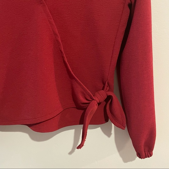 Madewell Texture and Thread Red Crepe Wrap Blouse - Picture 6 of 16